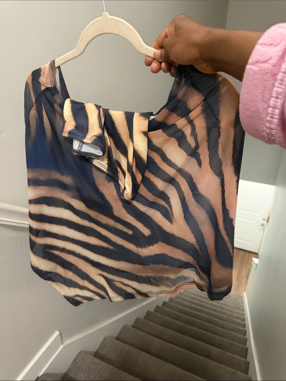 Women's Zebra-Print Sheer Skirt Set - Beige & Black